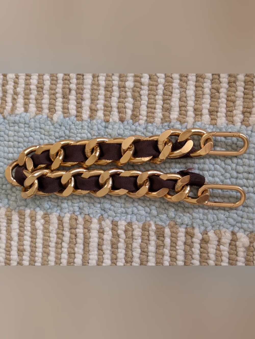 Clare V Shortie Strap Brass Curb Chain With Brown Grosgrain Ribbon - Picture 3 of 4